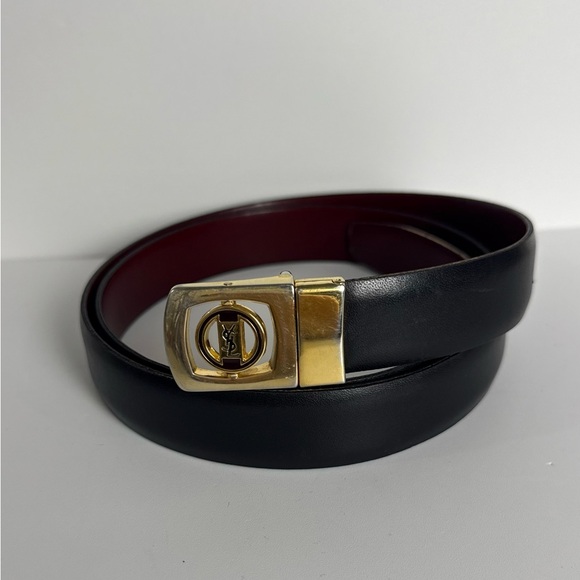 Vintage YSL Yves Saint Laurent Reversible Leather Belt 36/90 Gold Logo Buckle - Picture 4 of 16